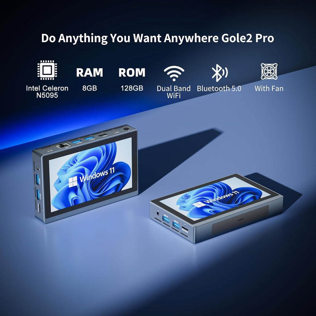 Mini PC Computer-Mini PC Gaming Celeron N5095 8GB RAM 128GB ROM, Win 11 Pro Mini Desktop Computer with 5.5 inch Touchsreen, Support 4K@60Hz Display, WiFi5 BT5.2 Gigabit Ethernet, Full-function Type-C